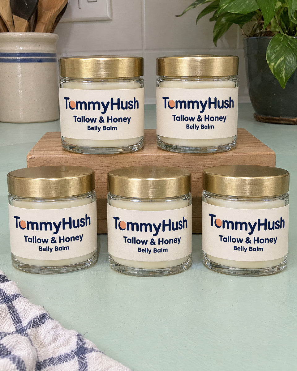 TummyHush Tallow & Honey Belly Balm five jars