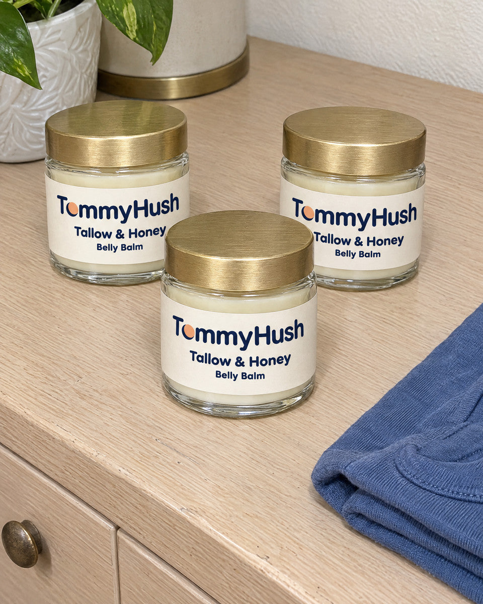 TummyHush Tallow & Honey Belly Balm three jars