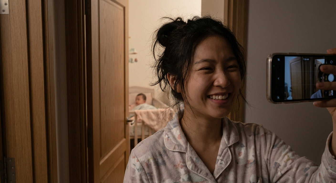 Mom happy outside nursery